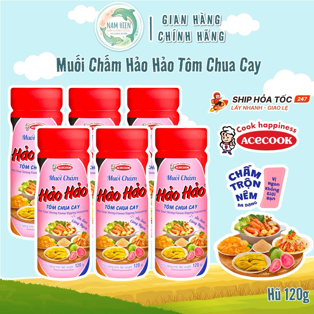 Combo 6 Hũ Muối Chấm Hảo Hảo Tôm Chua Cay - Hũ 120g - "Muối Quốc Dân" Vị Chua Cay Bắt Miệng - Chấm Trái Cây & Nêm Nếm