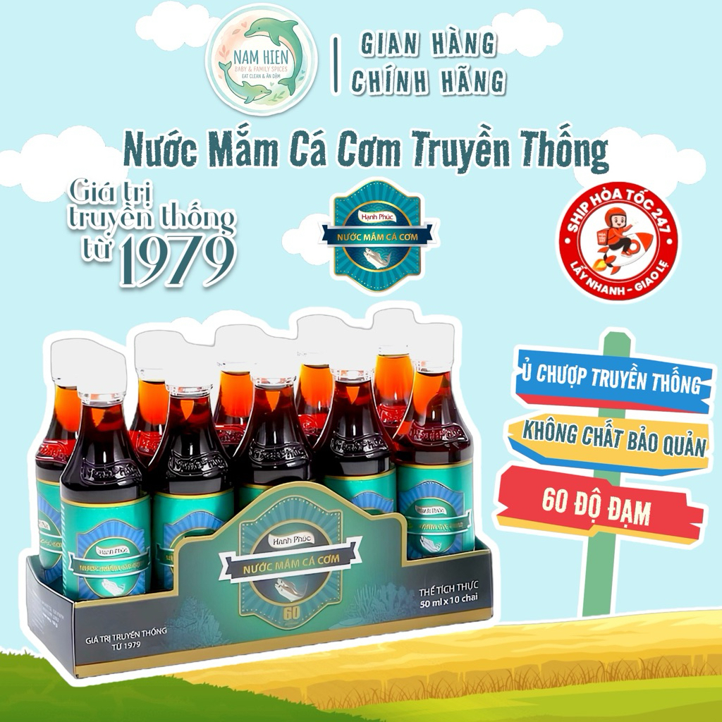 Nước Mắm Hạnh Phúc 60 Độ Đạm Lốc 10 Chai - Chai 50ml | Nam Hiền Food