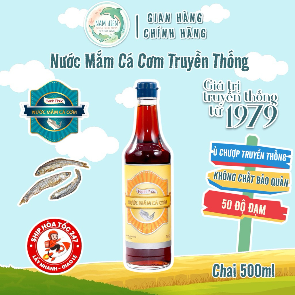 Nước Mắm Cá Cơm Hạnh Phúc 50 Độ Đạm [DATE MỚI] - Chai 500ml