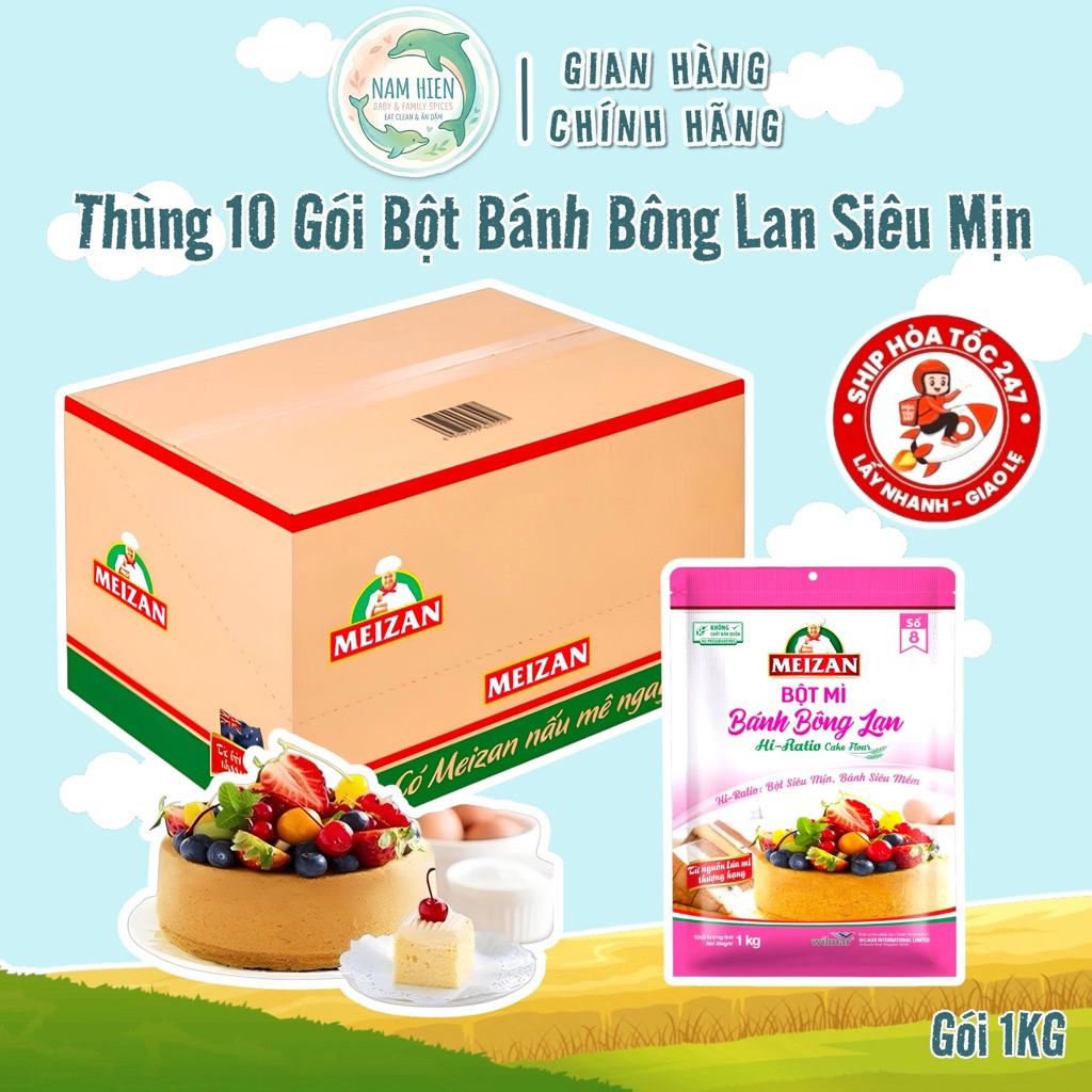 Sỉ Thùng 10 Gói Bột Bánh Bông Lan Meizan - Gói 1Kg