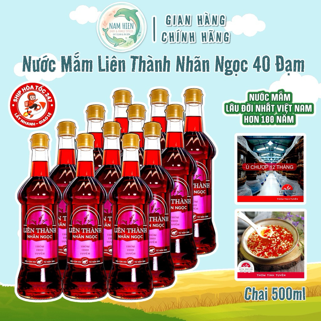 Thùng 12 Chai Nước Mắm Liên Thành Nhãn Ngọc 500ml | Nam Hiền
