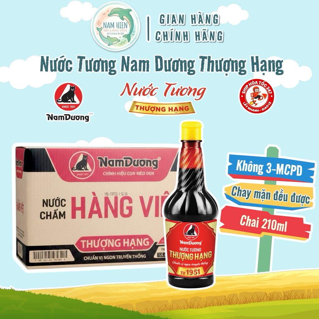 Thùng 24 Chai Nước Tương Thượng Hạng Nam Dương Con Mèo Đen 210ml - Không 3-MCPD