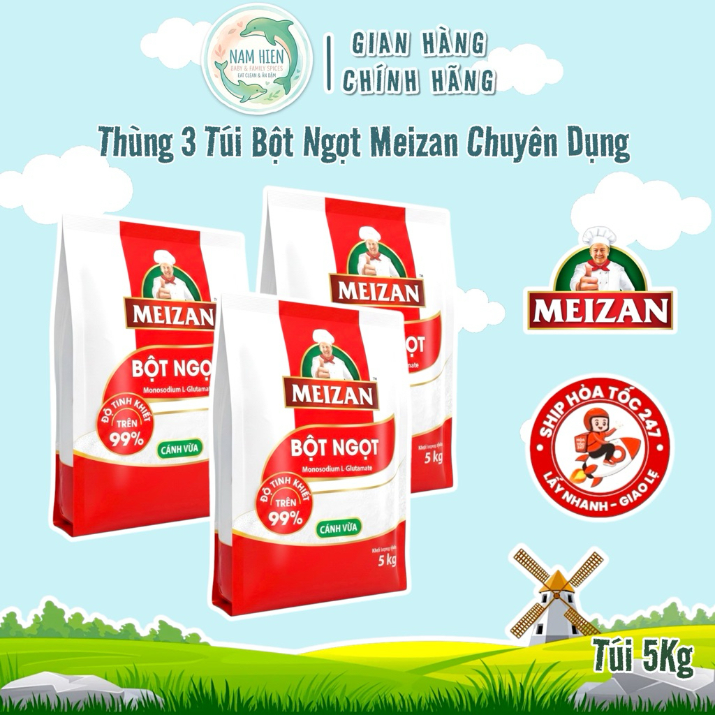 Thùng 3 Túi Bột Ngọt Meizan Hạt Lớn - Gói 5kg - Tinh Khiết 99+% - Gia Vị Tăng Vị Thanh Ngọt Tự Nhiên Cho Mọi Món Ăn