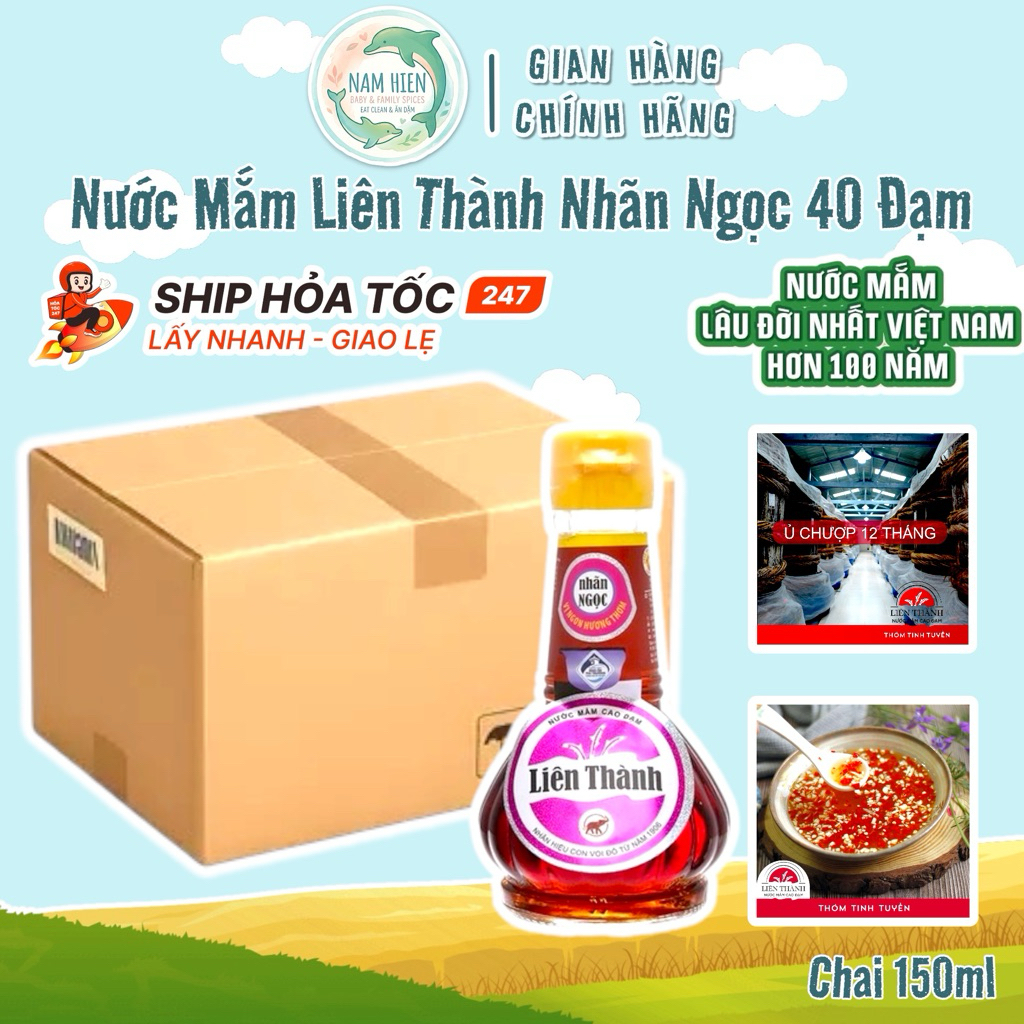 Thùng 30 Chai Nước Mắm Cá Cơm Liên Thành Nhãn Ngọc 40 Độ Đạm - Chai 150ml