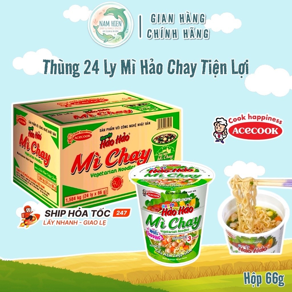 Thùng 24 Ly Mì Chay Handy Hảo Hảo Lẩu Nấm Thập Cẩm - Ly 66G Cay Vị Chua Miến