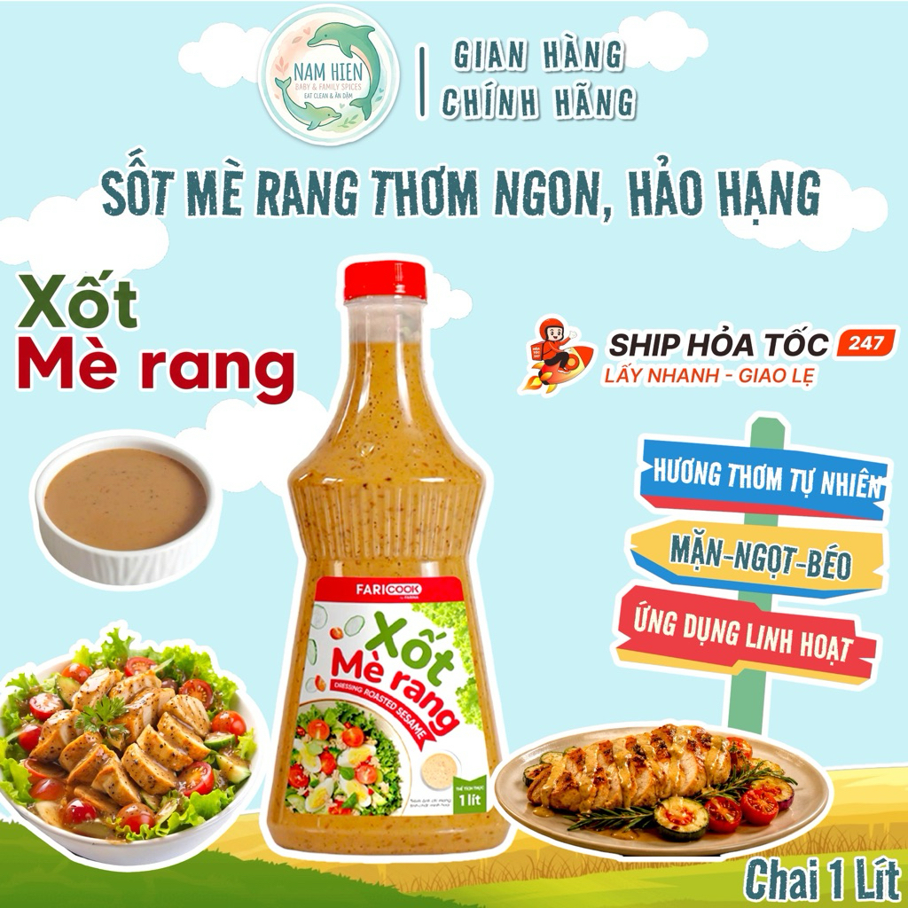 Xốt Mè Rang FariCook - Chai 1Kg - Vị Chua Ngọt Béo Hài Hòa - Chứa Mè Thật Sánh Mịn, Chuẩn Vị Cho Salad & Món Cuốn