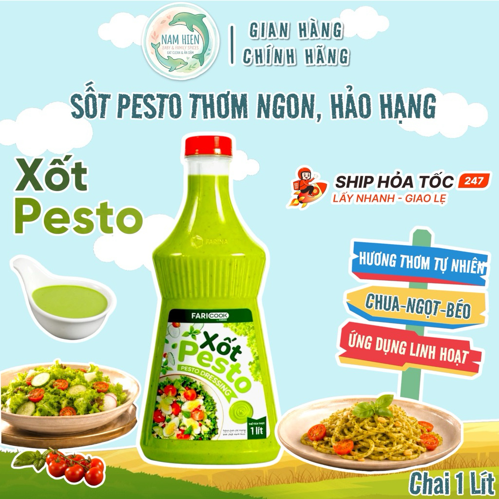 Xốt Pesto FariCook - Chai 1KG - Hương Thơm Thảo Mộc Tự Nhiên - Vị Chua Ngọt Béo Hài Hòa Chuẩn Phong Cách Âu