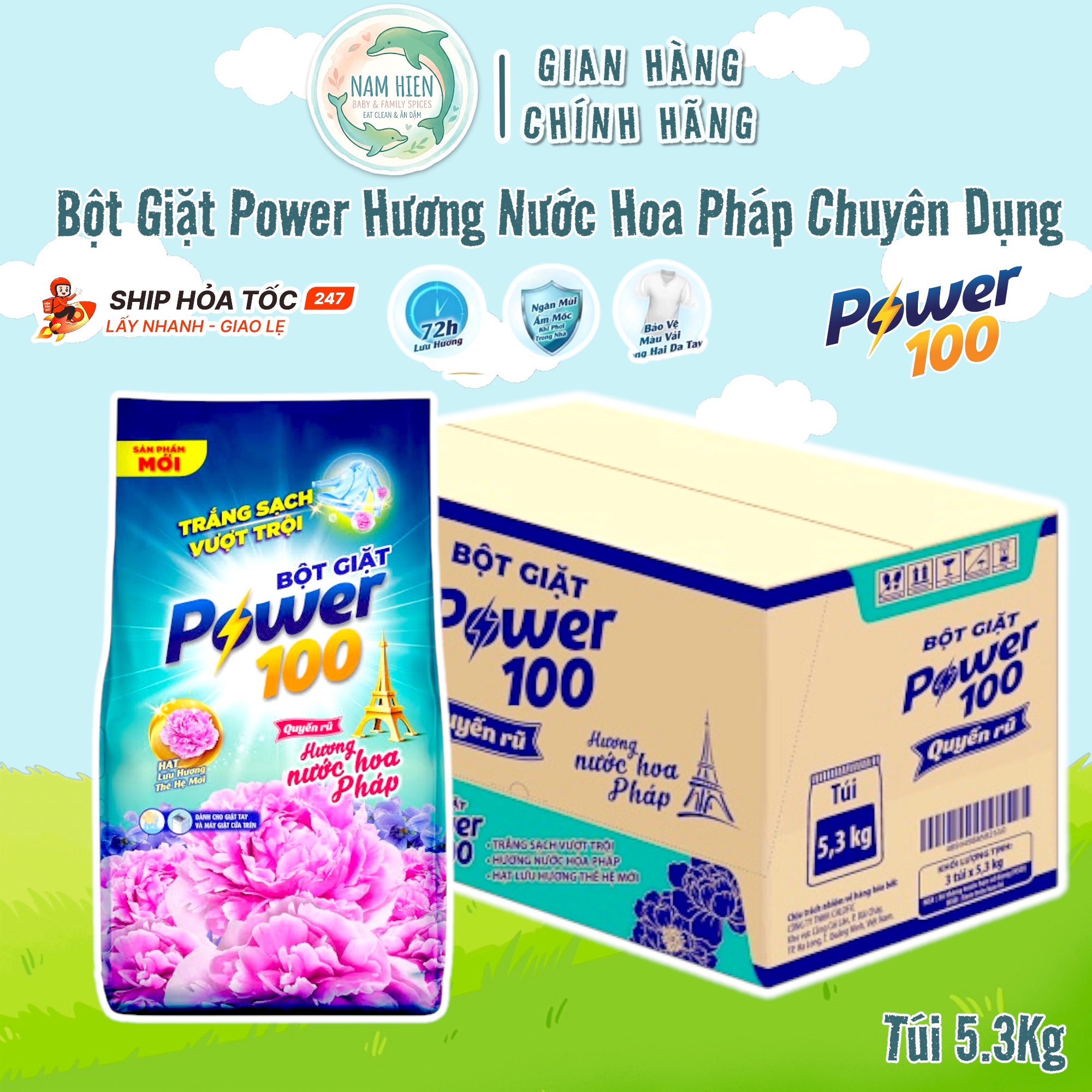 Bột Giặt Power100 Hương Nước Hoa Pháp 5.3kg | Nam Hiền Food