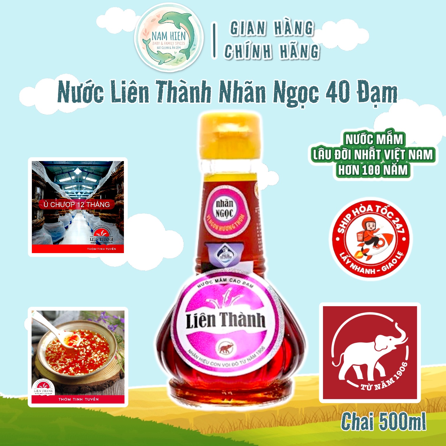 Nước Mắm Liên Thành Nhãn Ngọc 40 Độ Đạm Chai 150ml - 60% Cốt Nhĩ Cá Cơm - Vị Đậm Đà Dịu Nhẹ, Nhỏ Gọn