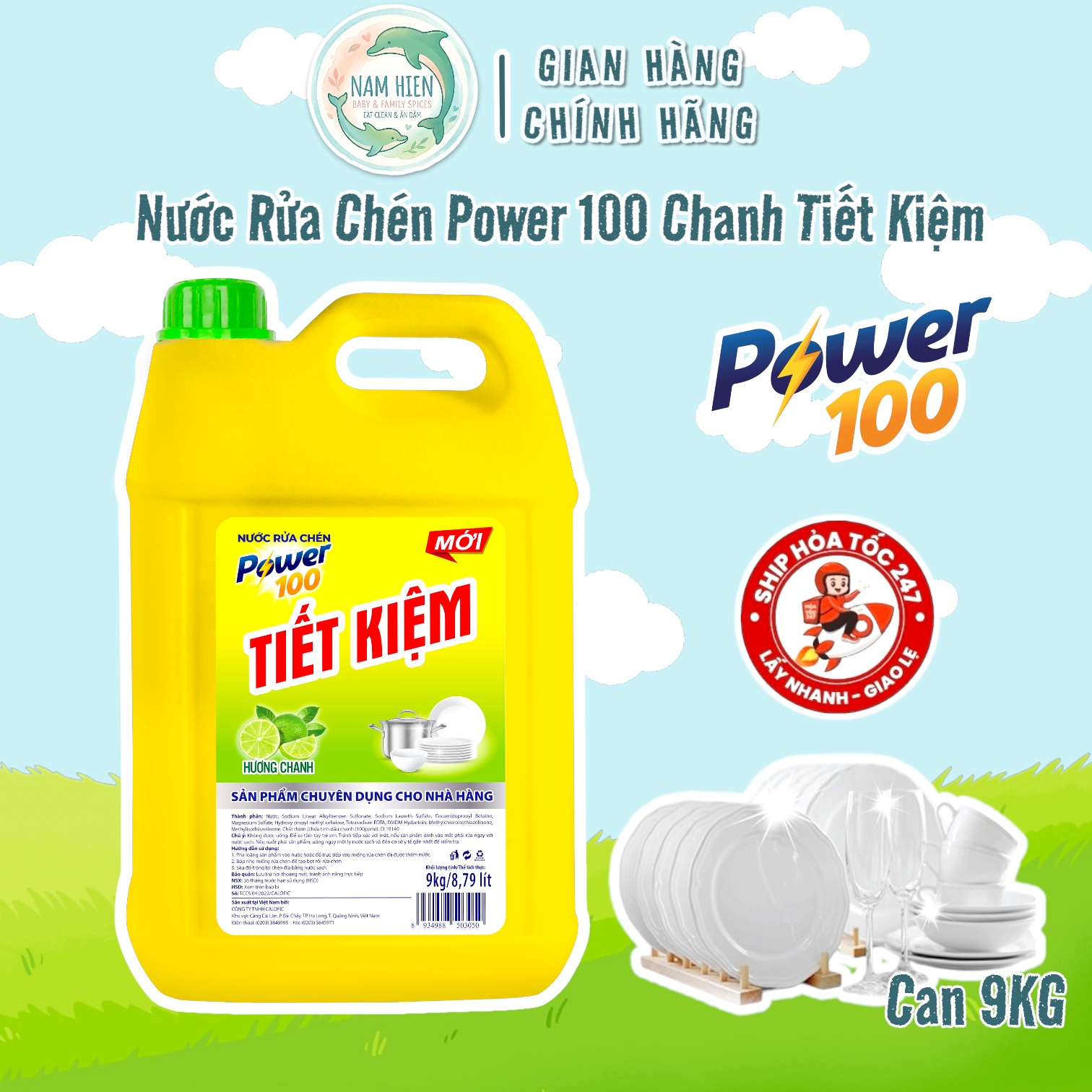 Nước Rửa Chén Power100 Hương Chanh 9kg | Nam Hiền Food